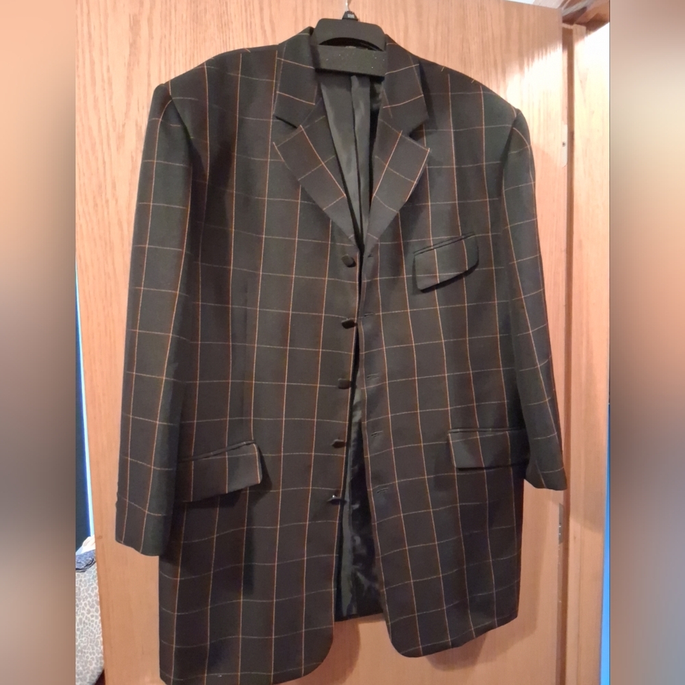 Mens Gianni Vironi Blazer Suit Coat Jacket Black Checkered 48R/42W Elegant